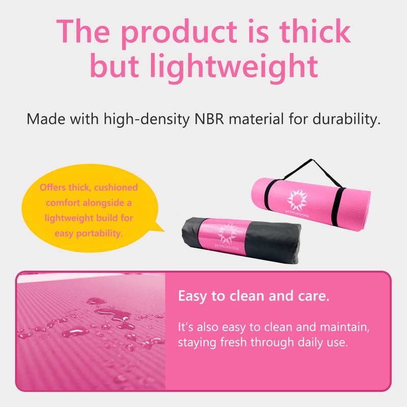 Primasole Thick Yoga Mat, 1/2-Inch Extra Thick NBR Mat with Enhanced Stability - Textured Design, Lightweight Mat with Carrying Strap & Case for Yoga, Pilates, Gym & Home Use (Multiple Colors) - Image 4